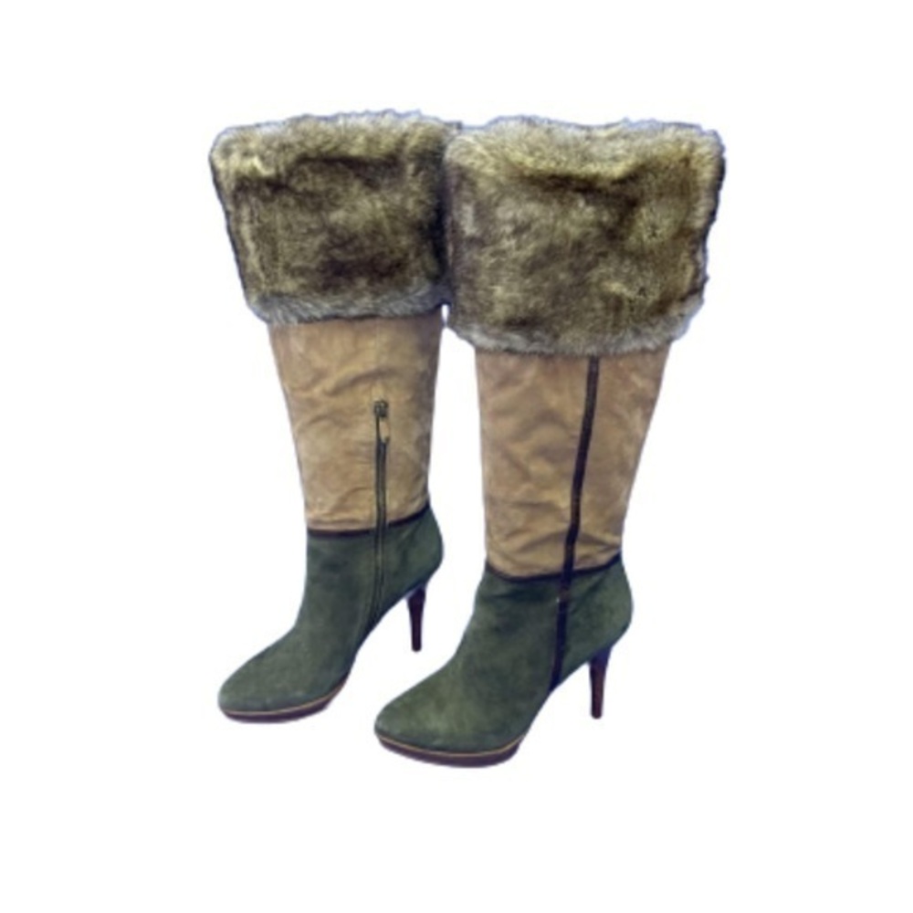 B. Makowsky Kate suede heeled boots with faux fur trim size 7.5